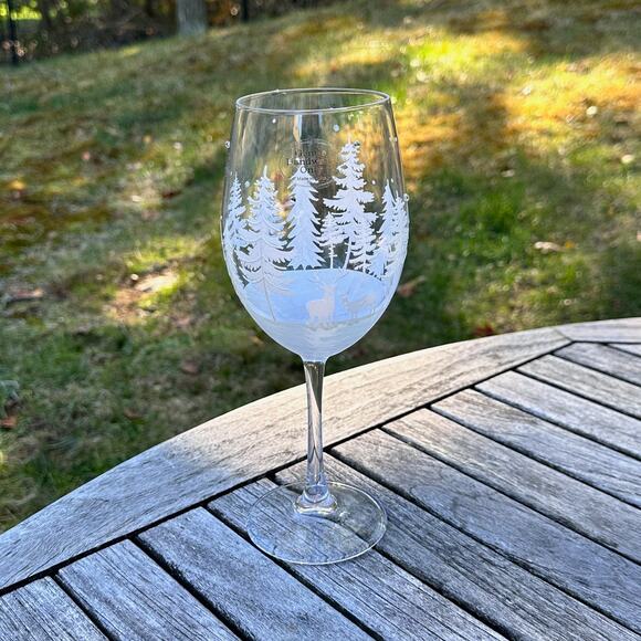 Christmas Tree & Reindeer Stemless Wine Glass 9” Frosted Winter Forest NEW - Picture 12 of 12